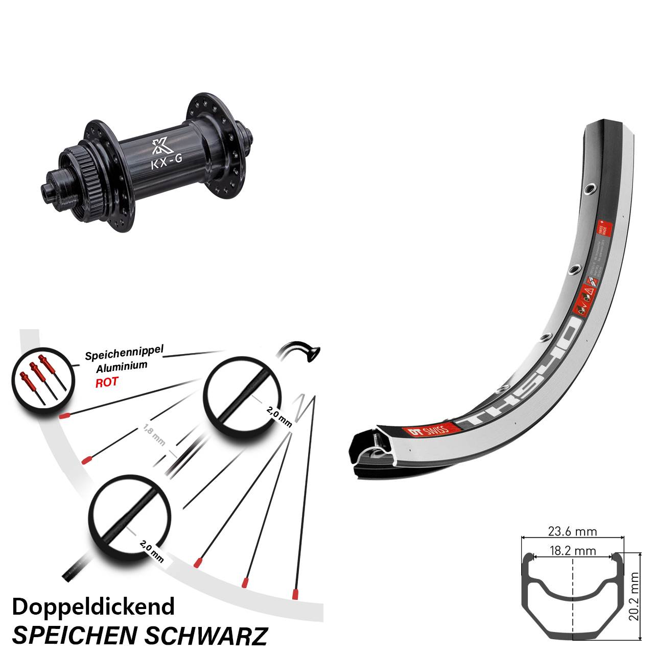 DT Swiss TK 540 Felgenbremse Vorderrad 28 Zoll mit KX-G Nabe Disc