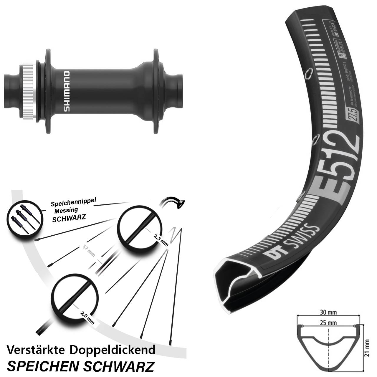 Vorderrad Centerlock 650B DT Swiss E512 Shimano HB-MT410-B 15x110 Boost