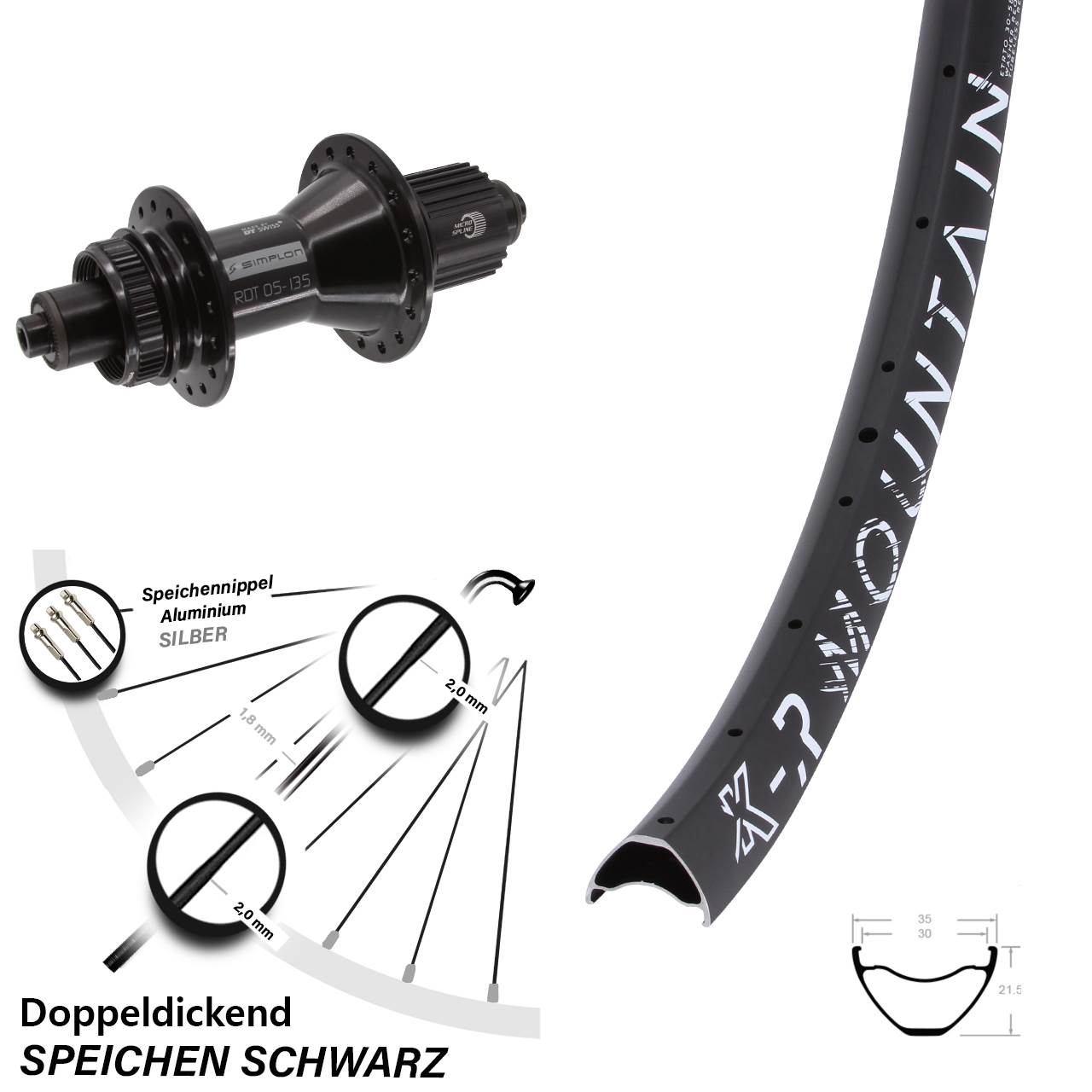 KX-R Mountain DT Swiss 370 Hybrid 29 Zoll Centerlock Hinterrad QR Micro Spline