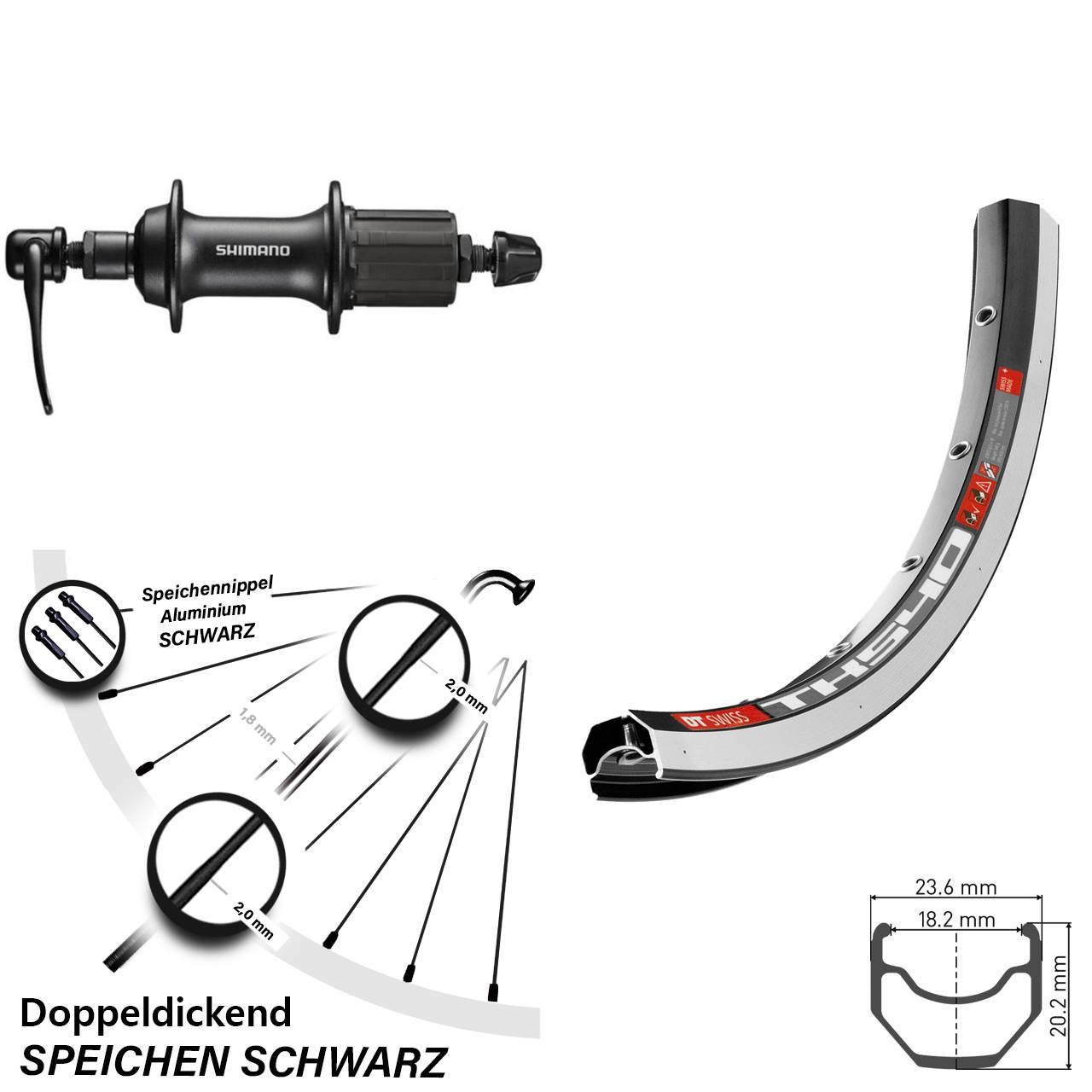 Hinterrad für Schnellspanner 28 Zoll DT Swiss TK540 Shimano FH-T3000 8-11 fach