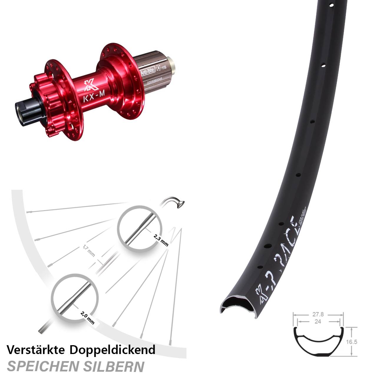 Disc Hinterrad KX-R Race CC verstärkt rot 8-12 fach HG 12x142