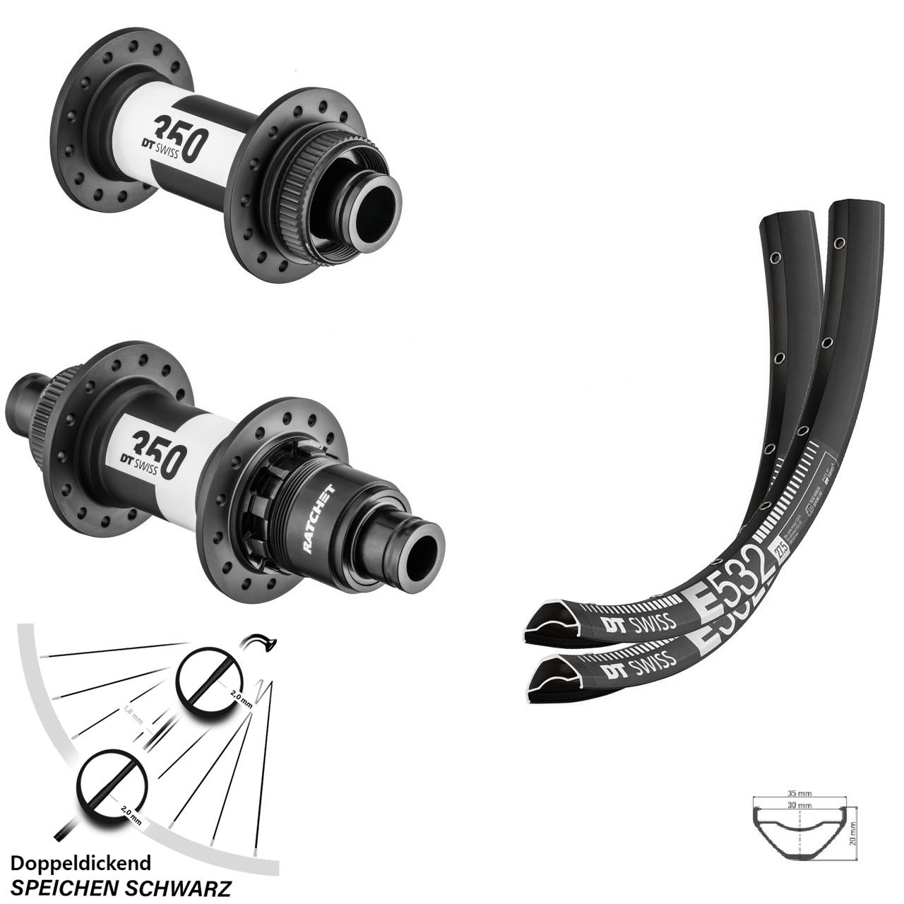 27,5 Zoll Laufradsatz E 532 DT Swiss 350 Boost Sram XD Centerlock 15x110 12x148 MTB Enduro