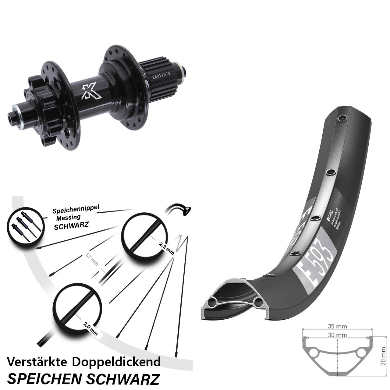 650B DT Swiss E 593 KX-M Disc Laufrad QR Micro Spline