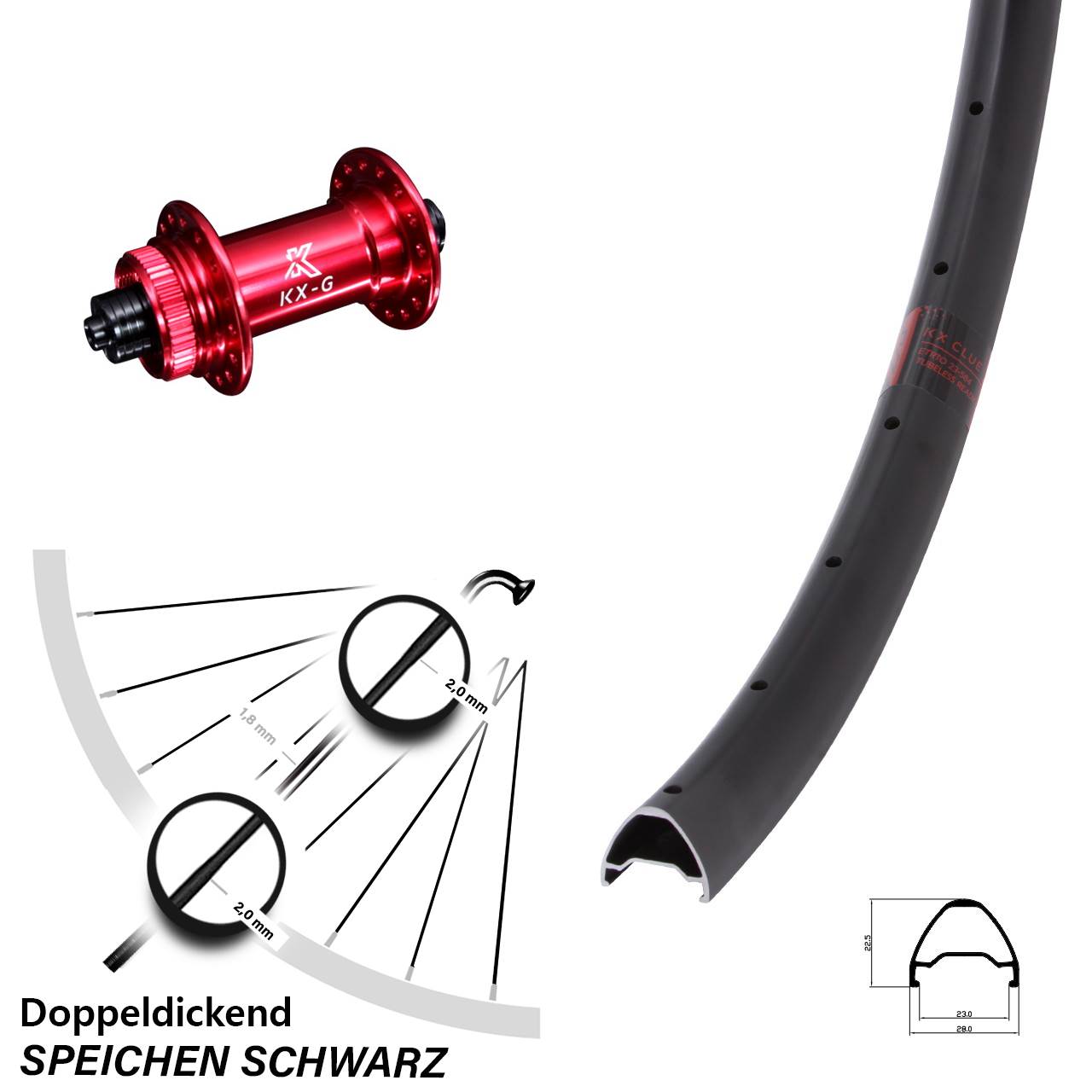 Centerlock Vorderrad für Schnellspanner 27,5 Zoll KX-G Clue rot