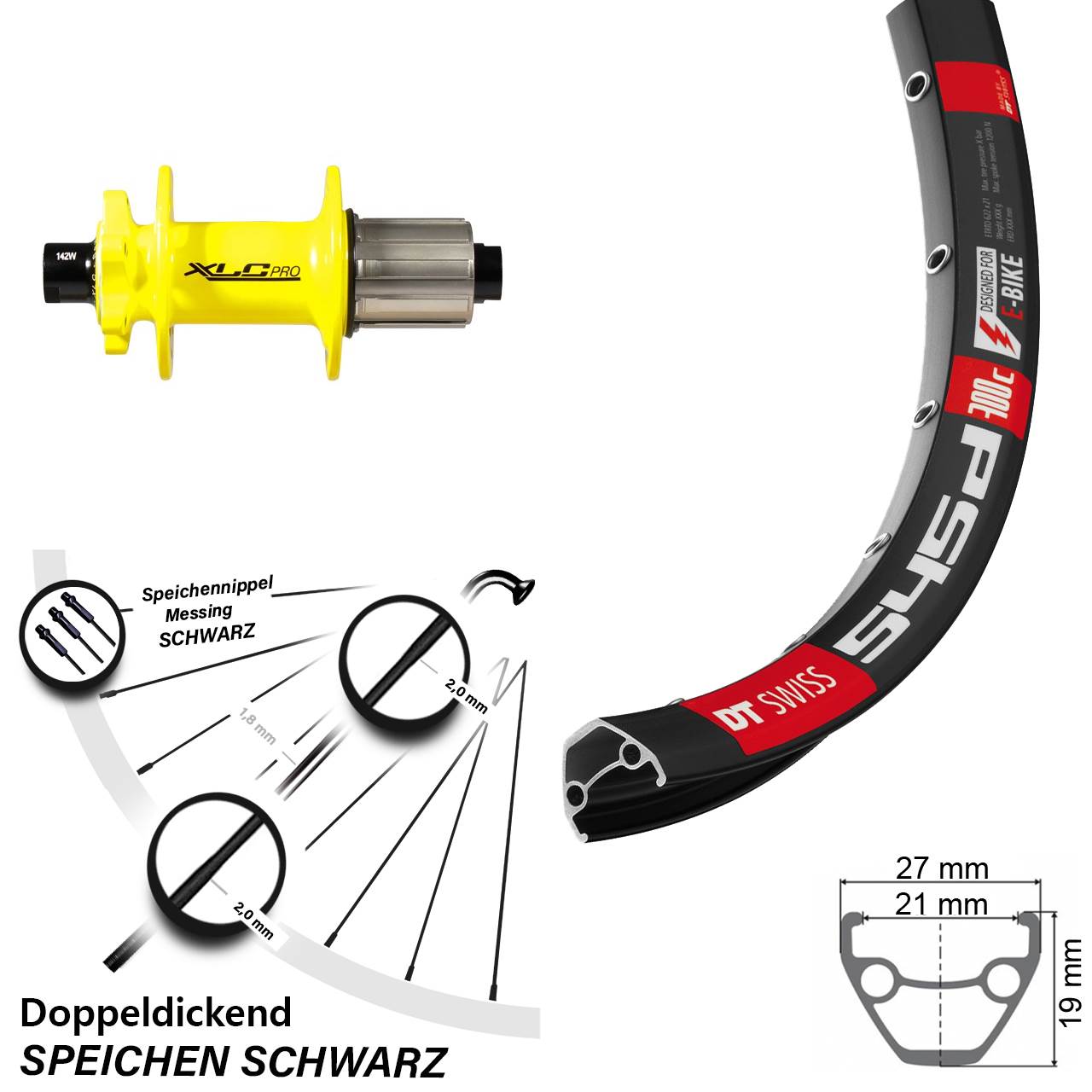 Disc Hinterrad 28 Zoll DT Swiss 545d XLC gelb 8-11 fach HG 12x142