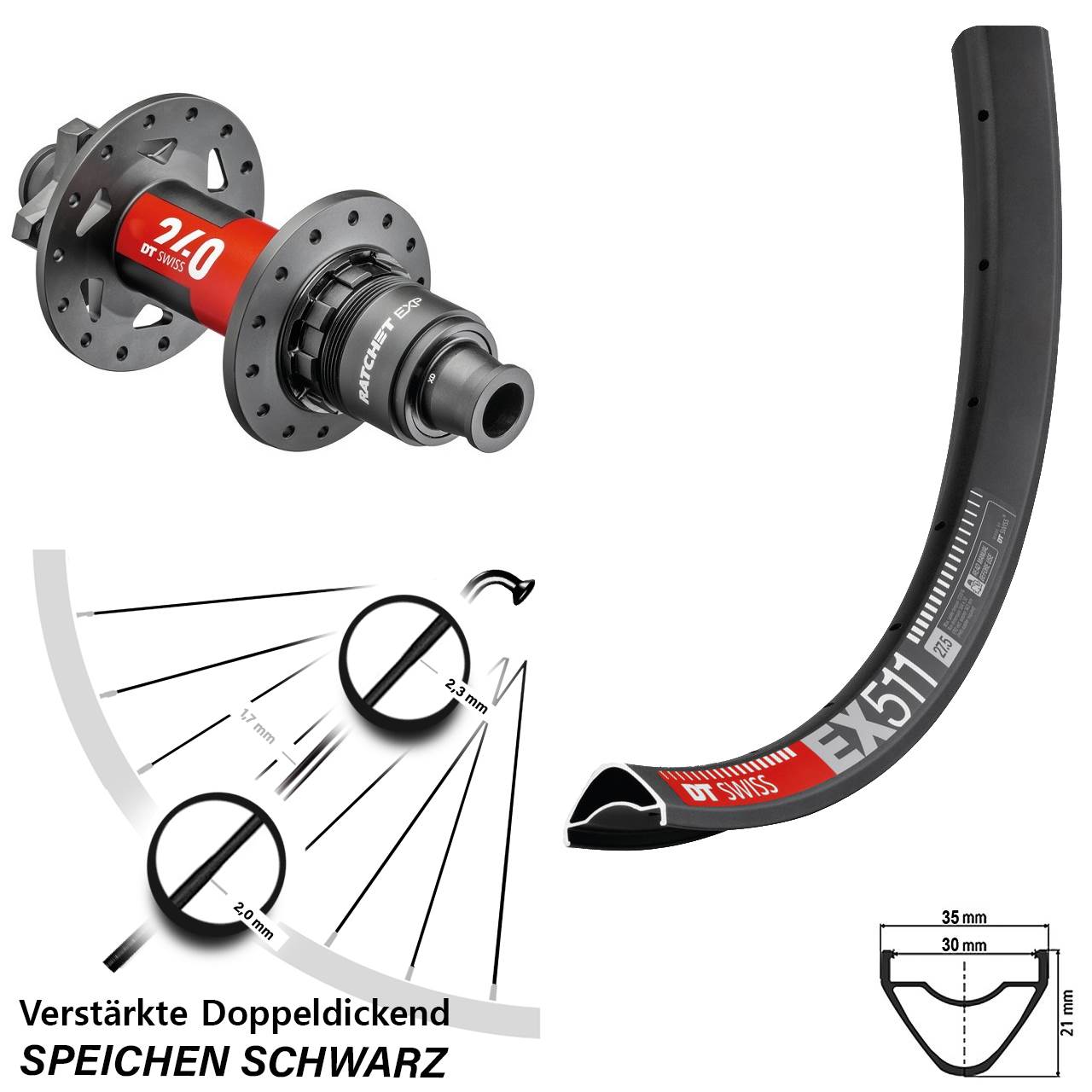 Hinterrad 6-Loch 29 Zoll DT Swiss EX511 DT Swiss 240 EXP SRAM XD 12x148 Boost