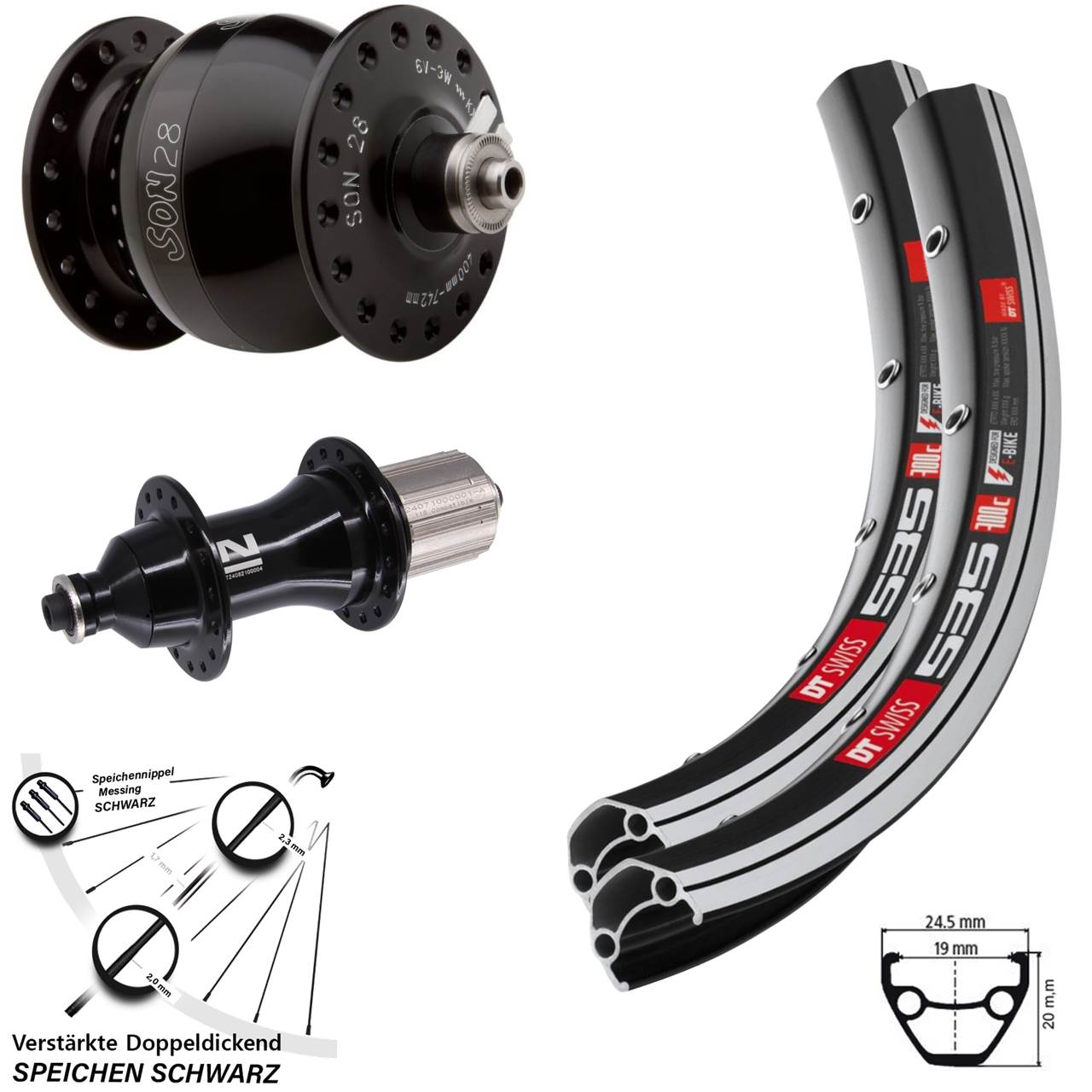 26 Zoll DT Swiss 535 Novatec F162 HD SON 28 Laufrad-Satz QR 8-12 fach HG