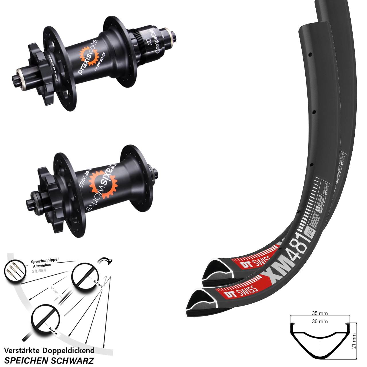27,5 Zoll DT Swiss XM481-350 Disc Laufrad-Satz QR XD