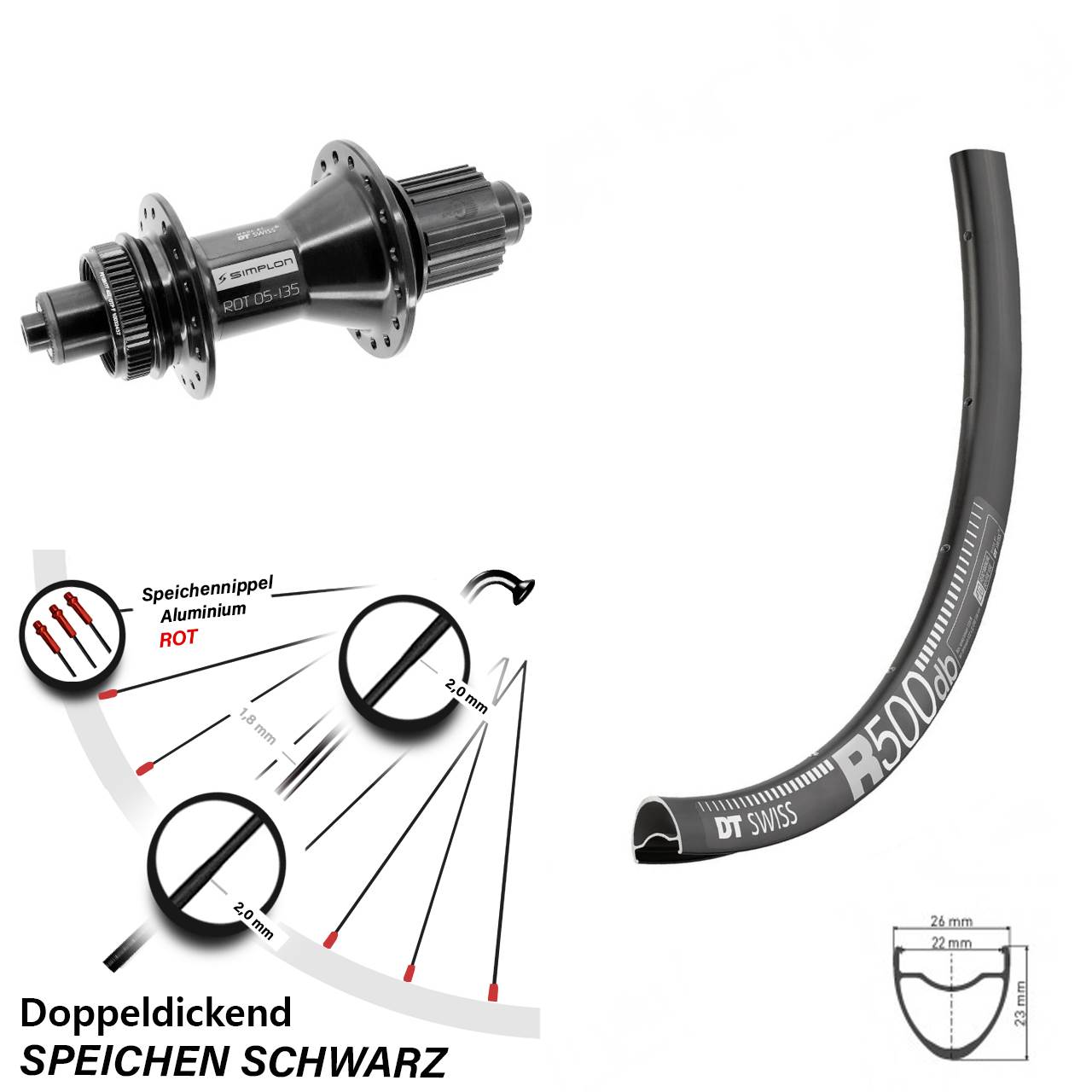 DT Swiss R500-370 28 Zoll Hinterrad Centerlock Micro Spline schwarz