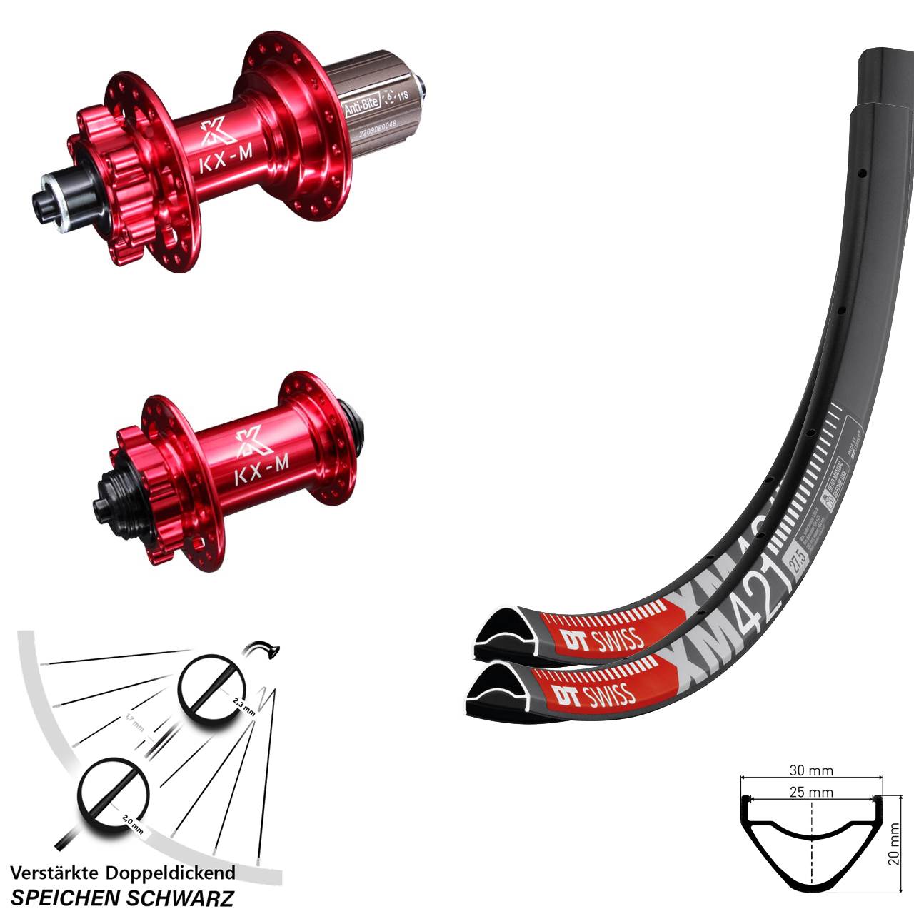 Disc Laufradsatz für Schnellspanner 29 Zoll DT Swiss XM421 KX-M rot 8-12 fach HG