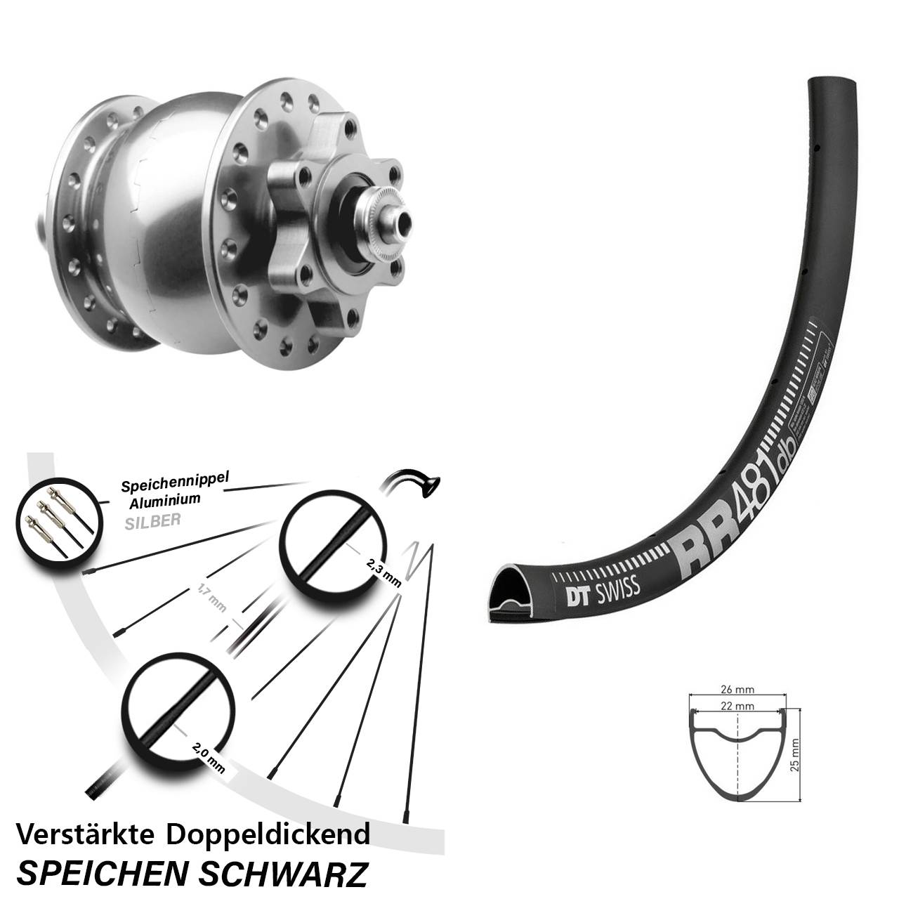 SON 28 Zoll DT Swiss RR481 Disc Vorderrad mit Nabendynamo QR