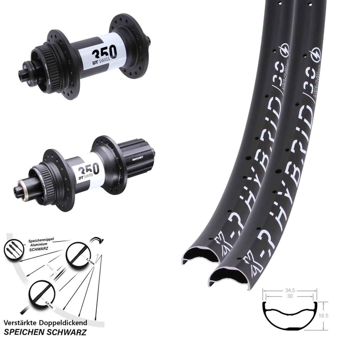 KX-R Hybrid 30 DT Swiss 350 29 Zoll Centerlock Laufradsatz QR 8-11 fach