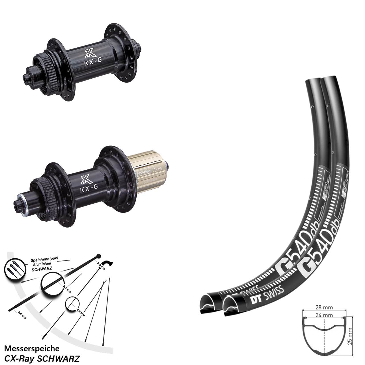 28-29 Zoll DT Swiss G540 KX-G Centerlock Laufradsatz QR 8-12 fach CX-Ray