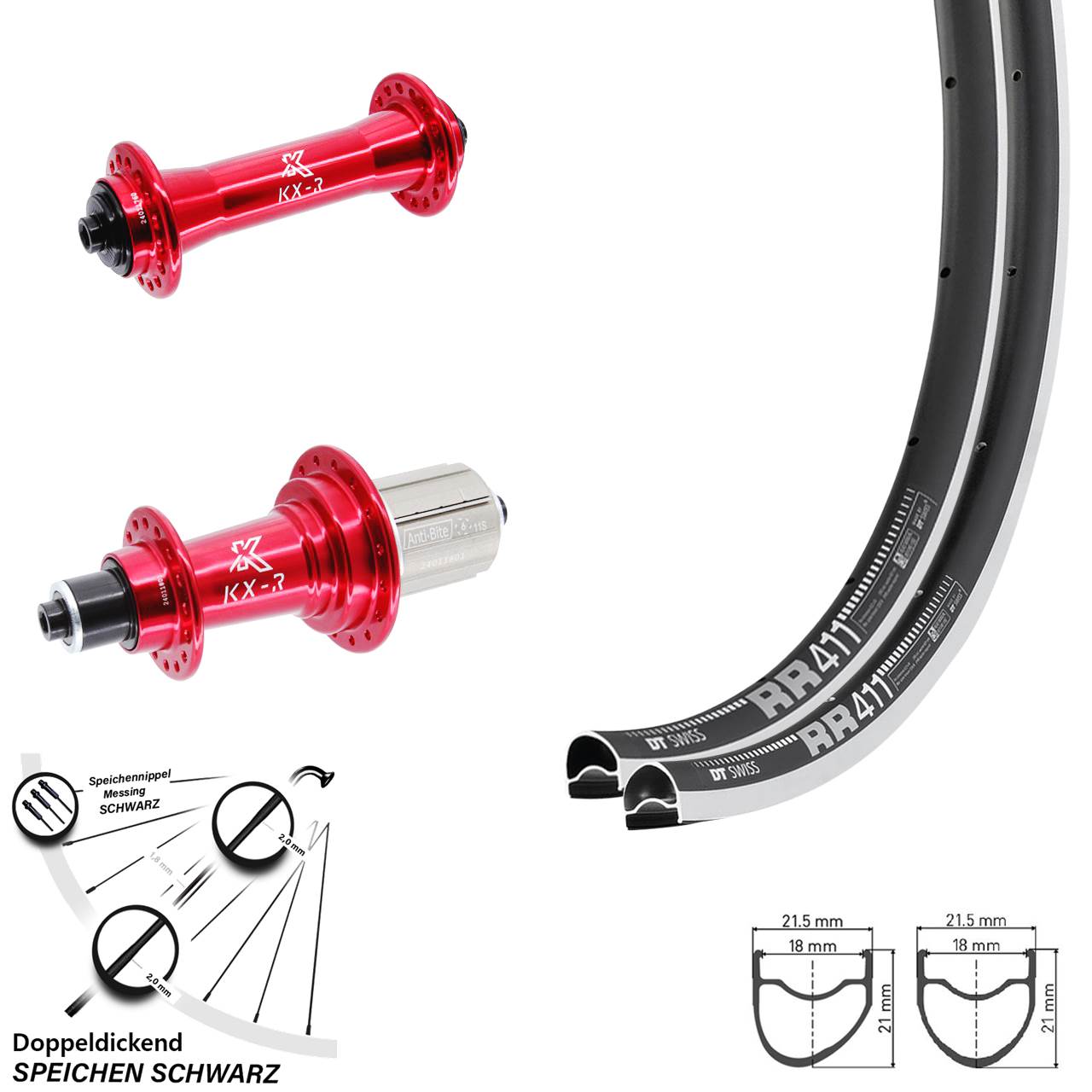 Laufradsatz QR 28 Zoll DT Swiss RR 411 OS KX-R rot 8-12 fach