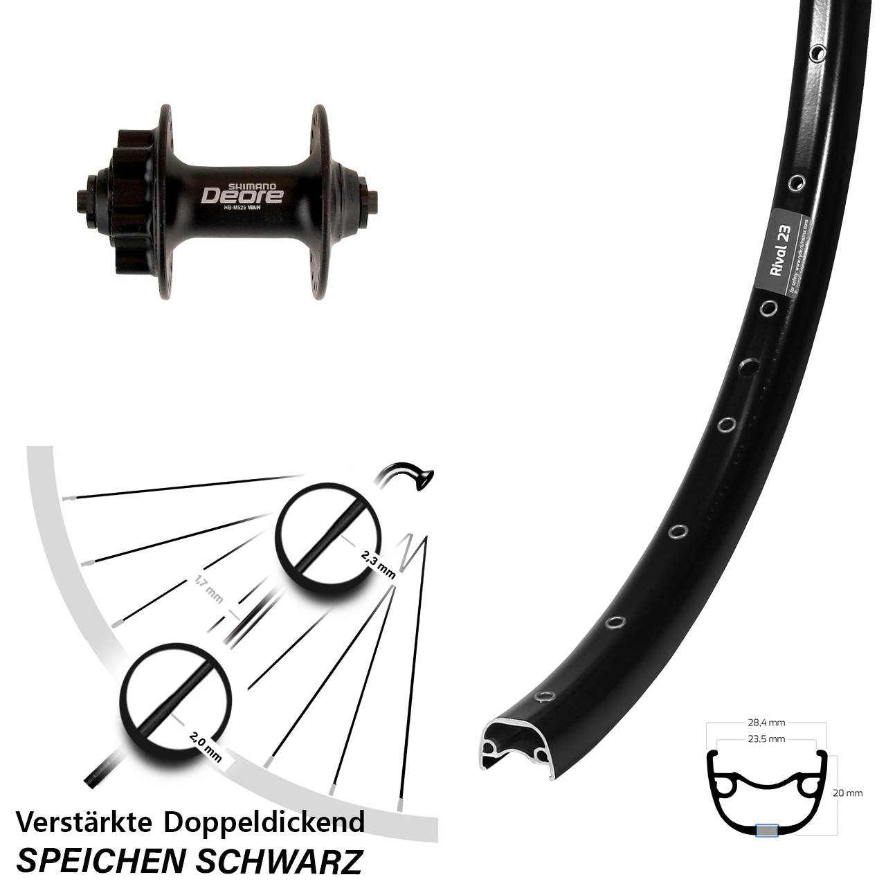6-Loch Vorderrad QR 27,5 Zoll Ryde Rival 23 Shimano Deore