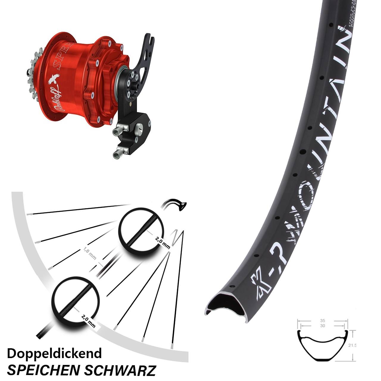 Disc Hinterrrad 27,5 Zoll KX-R Mountain Rohloff Speedhub 500/14 CC DB PM rot
