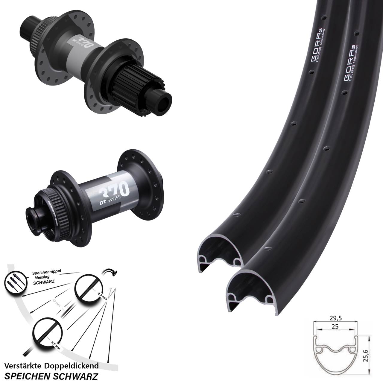 Disc Laufrad-Satz 28 Zoll Gora 25 DT Swiss 370 Shimano Micro Spline 15x100 12x142