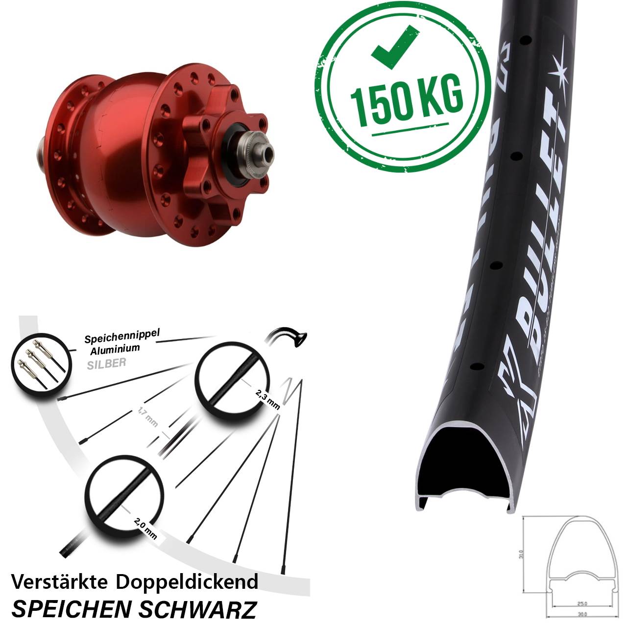 29 Zoll KX Bullet SON 28 rot Disc Nabendynamolaufrad QR