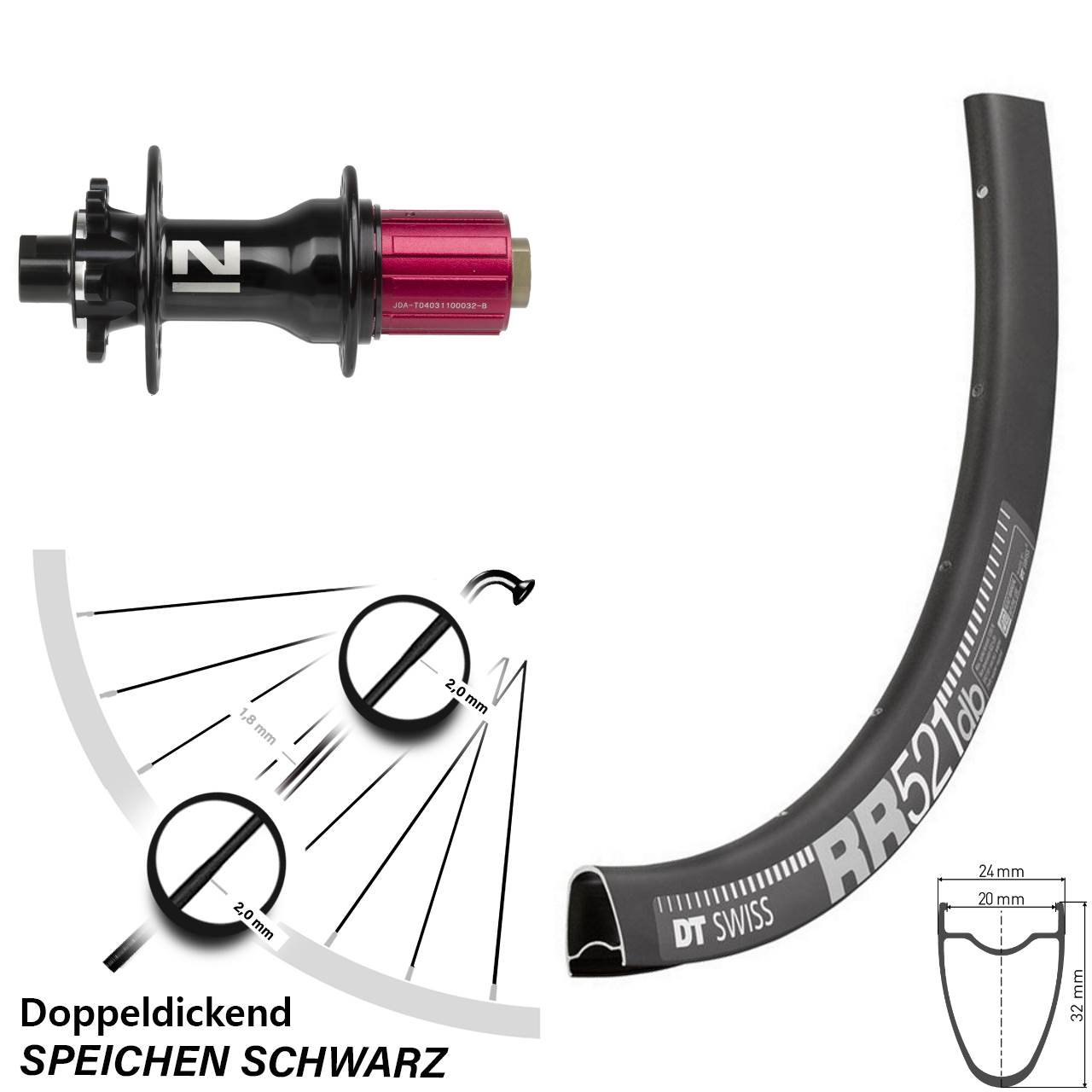 Disc Hinterrad 28 Zoll DT Swiss RR521 Novatec D792 8-12 fach 12x142
