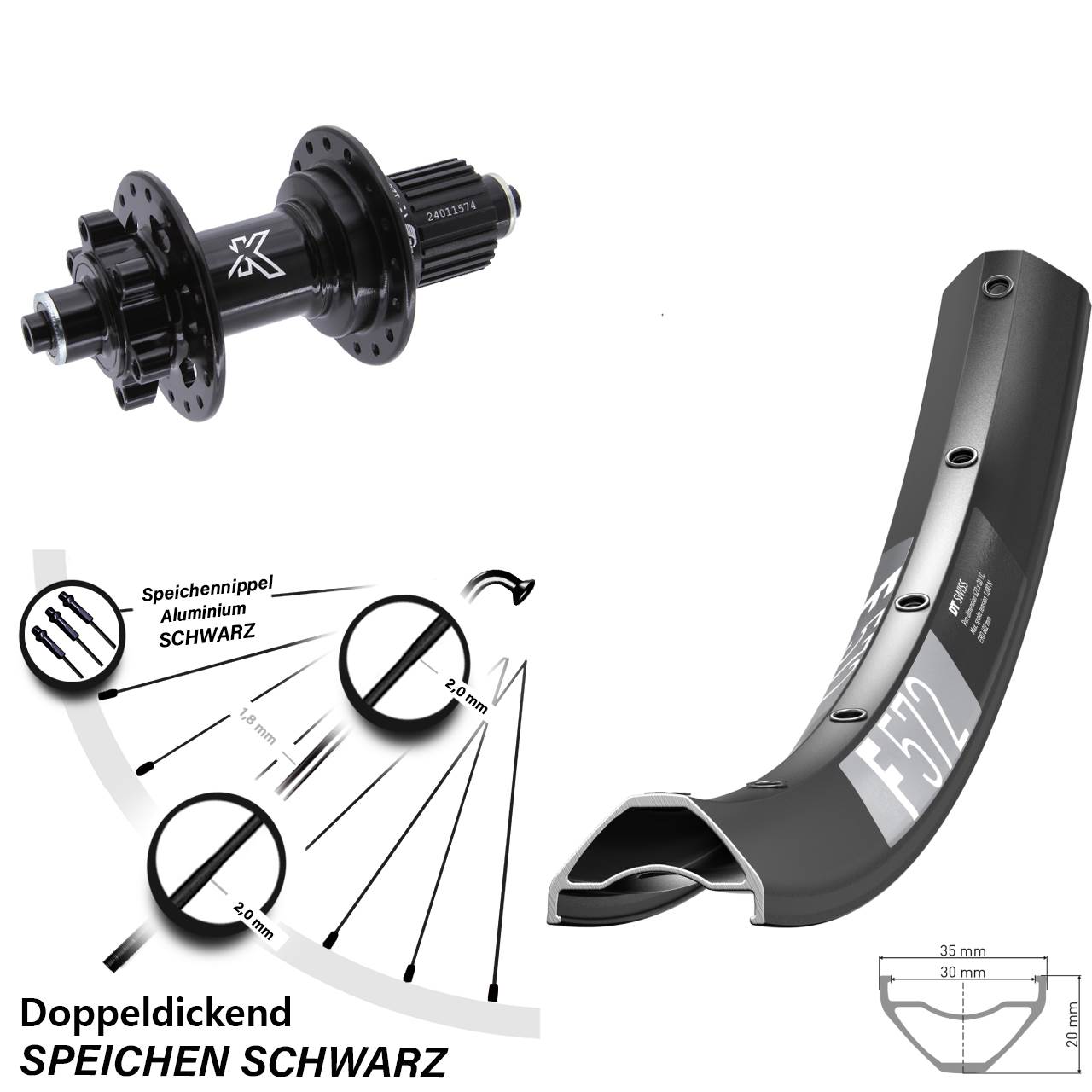 DT Swiss F572 KX-M 29 Zoll Disc Hinterrad QR Shimano Micro Spline