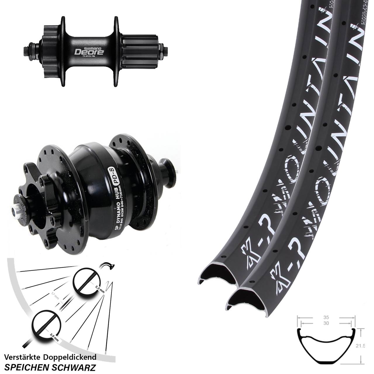 Disc Laufradsatz 29/27,5 Zoll KX-R Mountain Shimano FH-M525 Shutter PD-8 8-11 fach QR