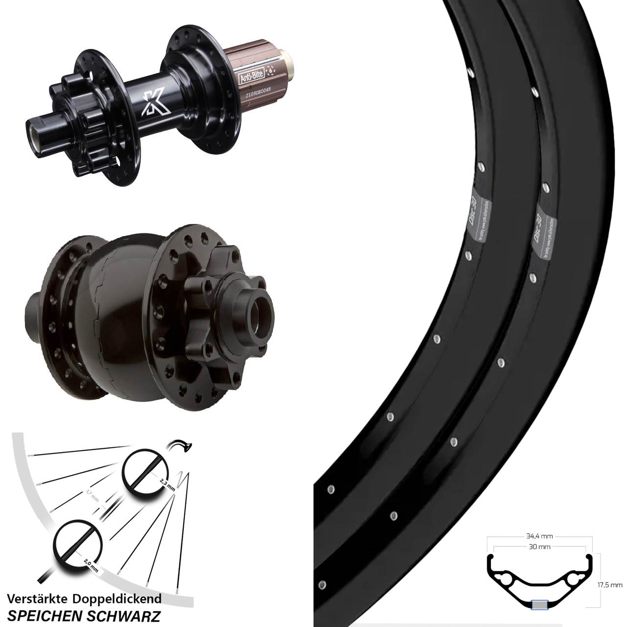 Disc Laufradsatz 27,5 Zoll Ryde Disc 30 KX-M SON 28 8-12 fach 15x100 12x142