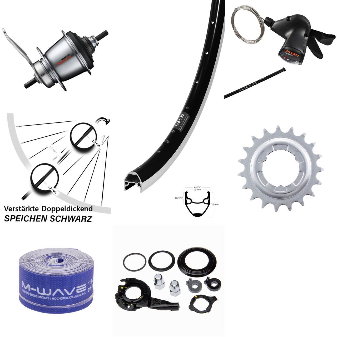 28 Zoll Hinterrad Shimano Nexus 7 Gang Rücktritt Ryde Andra 20 schwarz