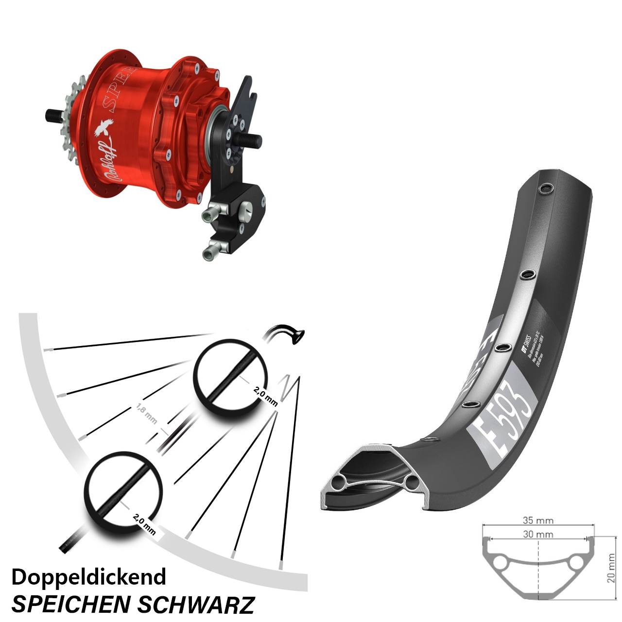 Hinterrad 29 Zoll DT Swiss E 593 Disc Rohloff Speedhub 500/14 TS DB OEM2 Tandem rot