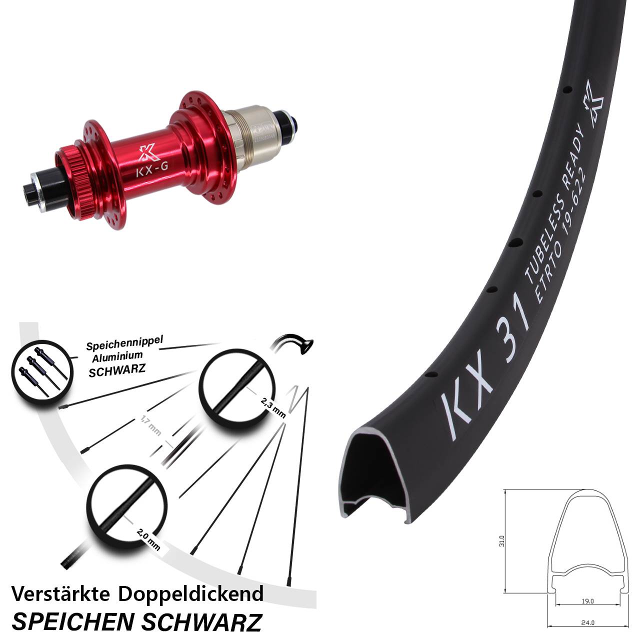 Disc Laufrad 28 Zoll KX-G31 rot SRAM XDR für Schnellspanner