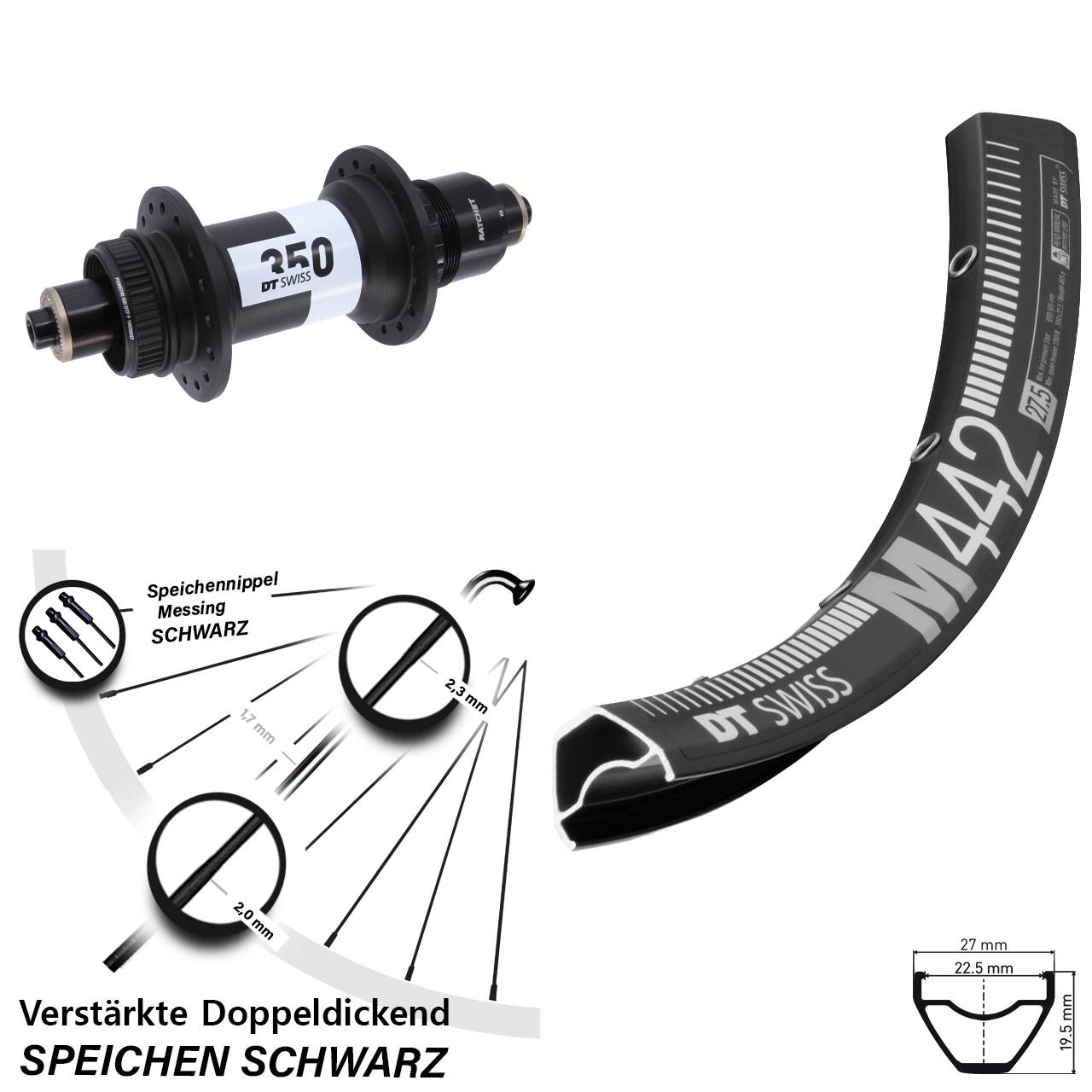 28 Zoll DT Swiss M 442-350 Disc Laufrad QR XD 11-12 fach