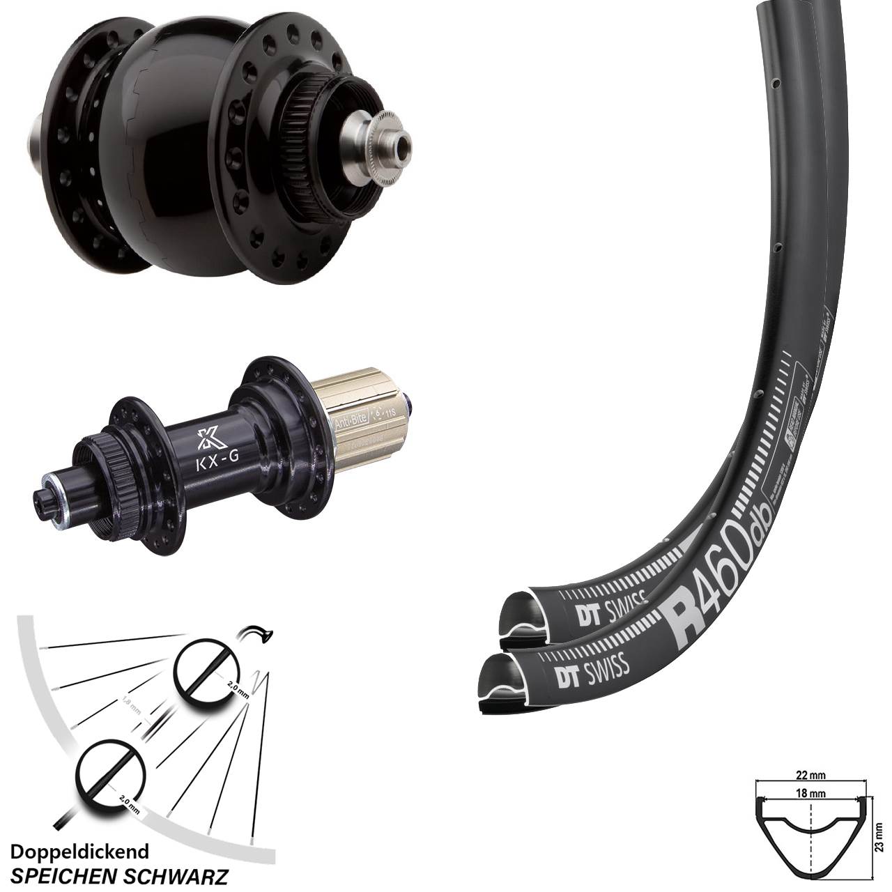 Laufradsatz SON 28 Zoll Road Disc KX-G Nabe 11-fach Dynamo DT Swiss R 460