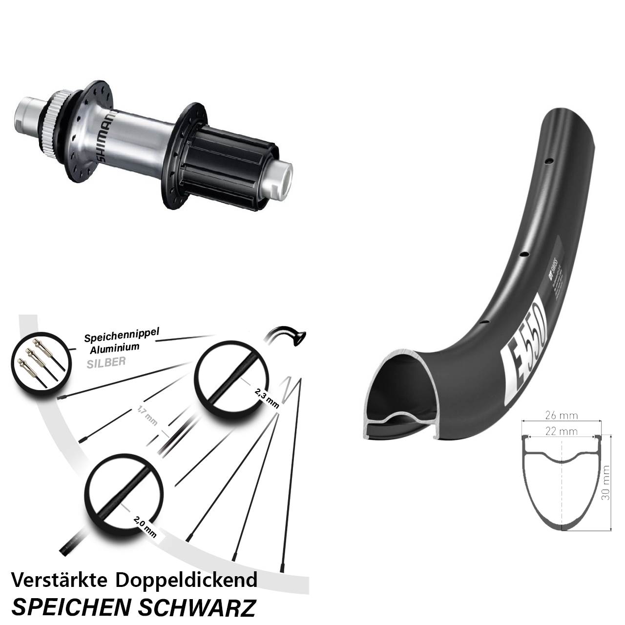 28 Zoll DT Swiss E550 Shimano FH-RS770 Disc Laufrad 12x142 8-12 fach