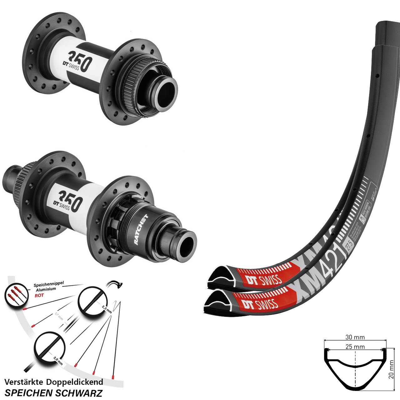 Boost 27,5 Zoll Laufrad-Satz 15x110 12x148 mm DT Swiss XM421-350 SRAM XD