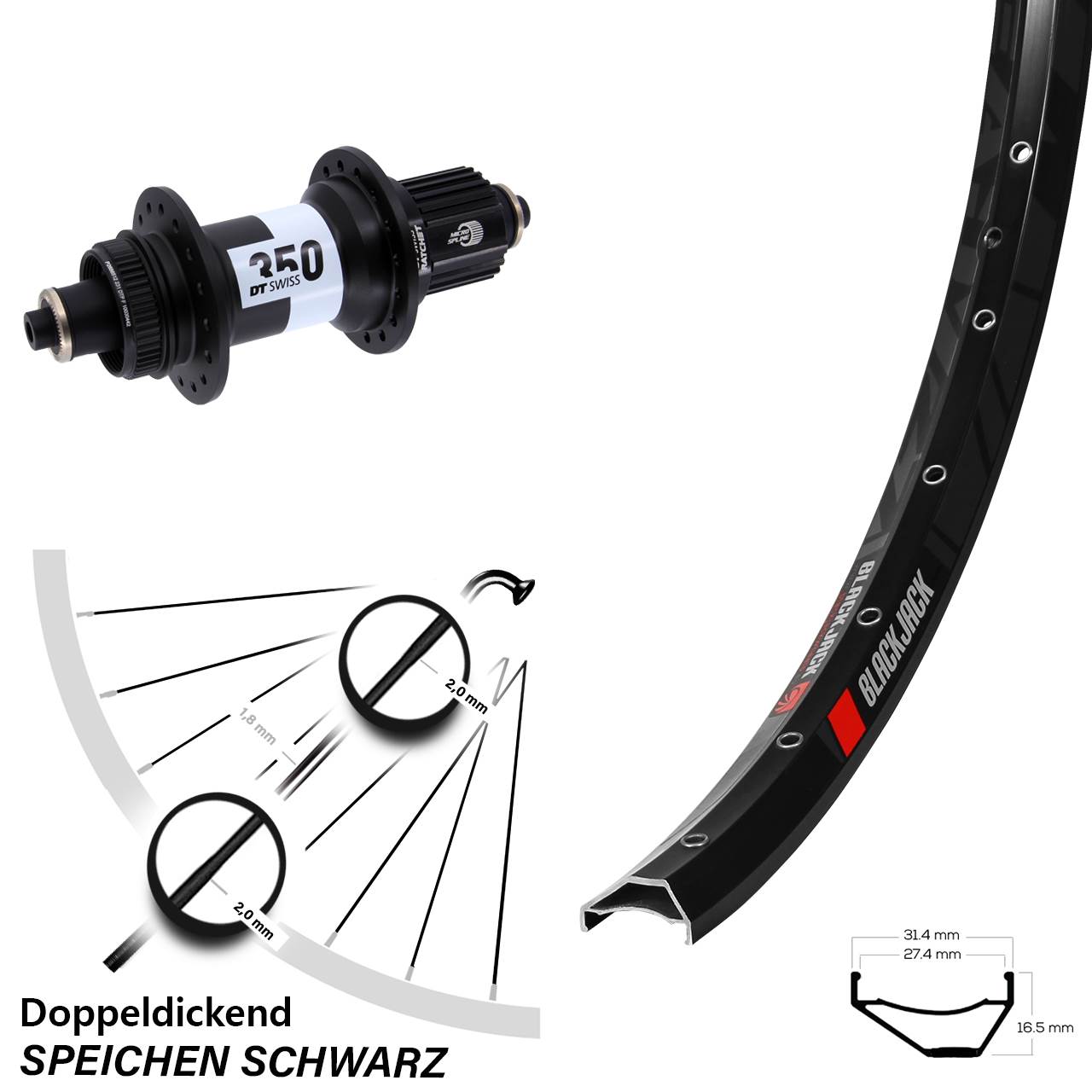 Centerlock Hinterrad 650B Rodi Ready 27 DT Swiss 350 Micro Spline für Schnellspanner