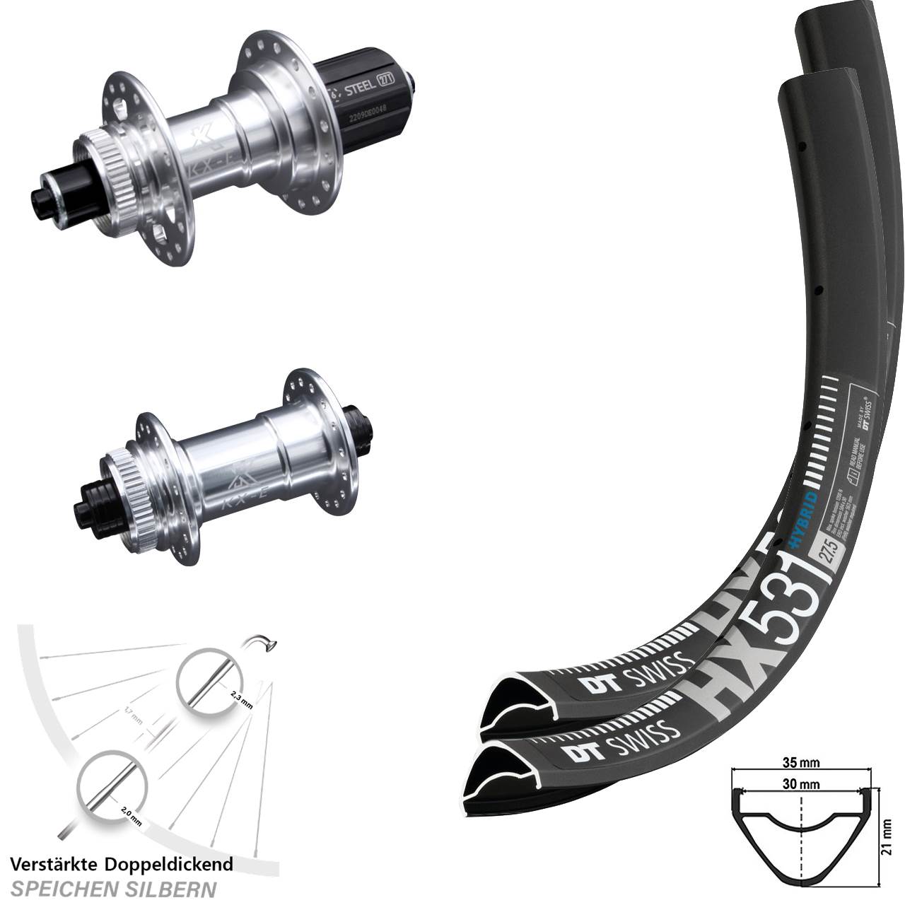 Laufrad-Satz für Schnellspanner 29 Zoll DT Swiss HX 531 KX-E 8-12 fach HG