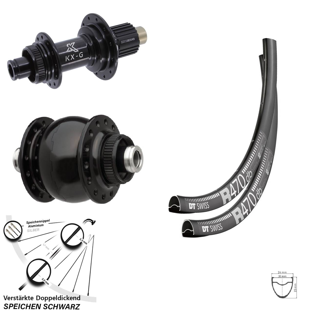 Laufradsatz 12x100/142 28 Zoll DT Swiss R 470 KX-G Steckachse SONdelux Micro Spline