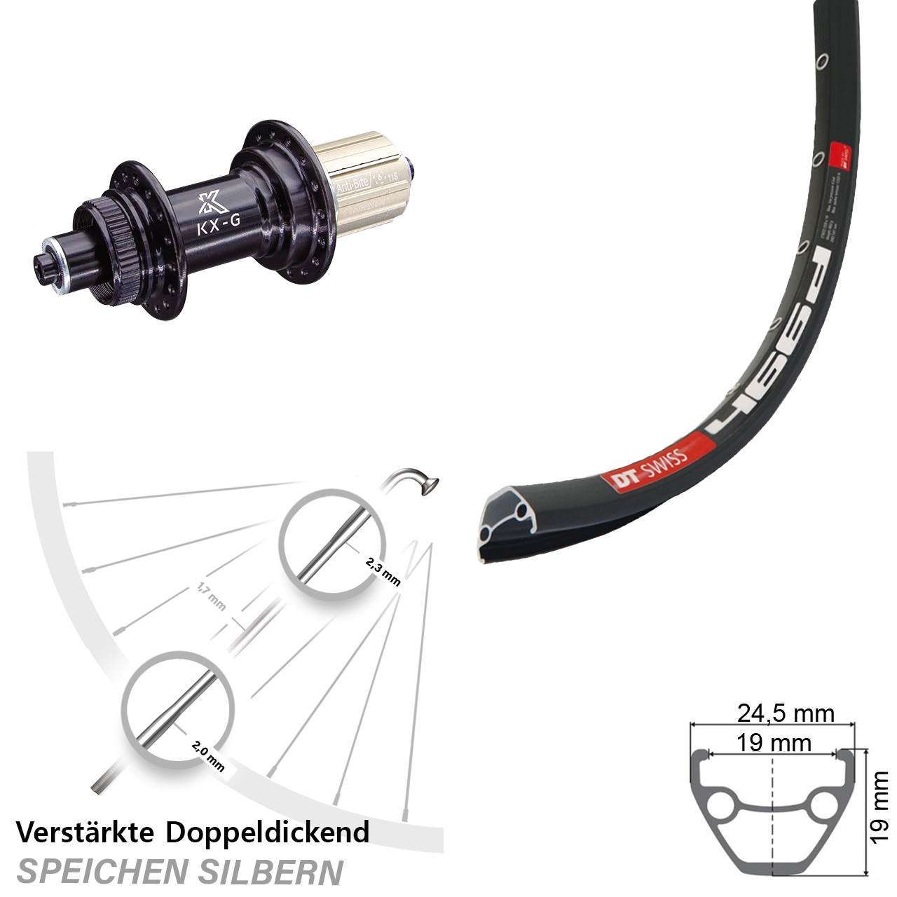 Centerlock Hinterrad 28 Zoll DT Swiss 466 KX-G 8-12 fach für Schnellspanner