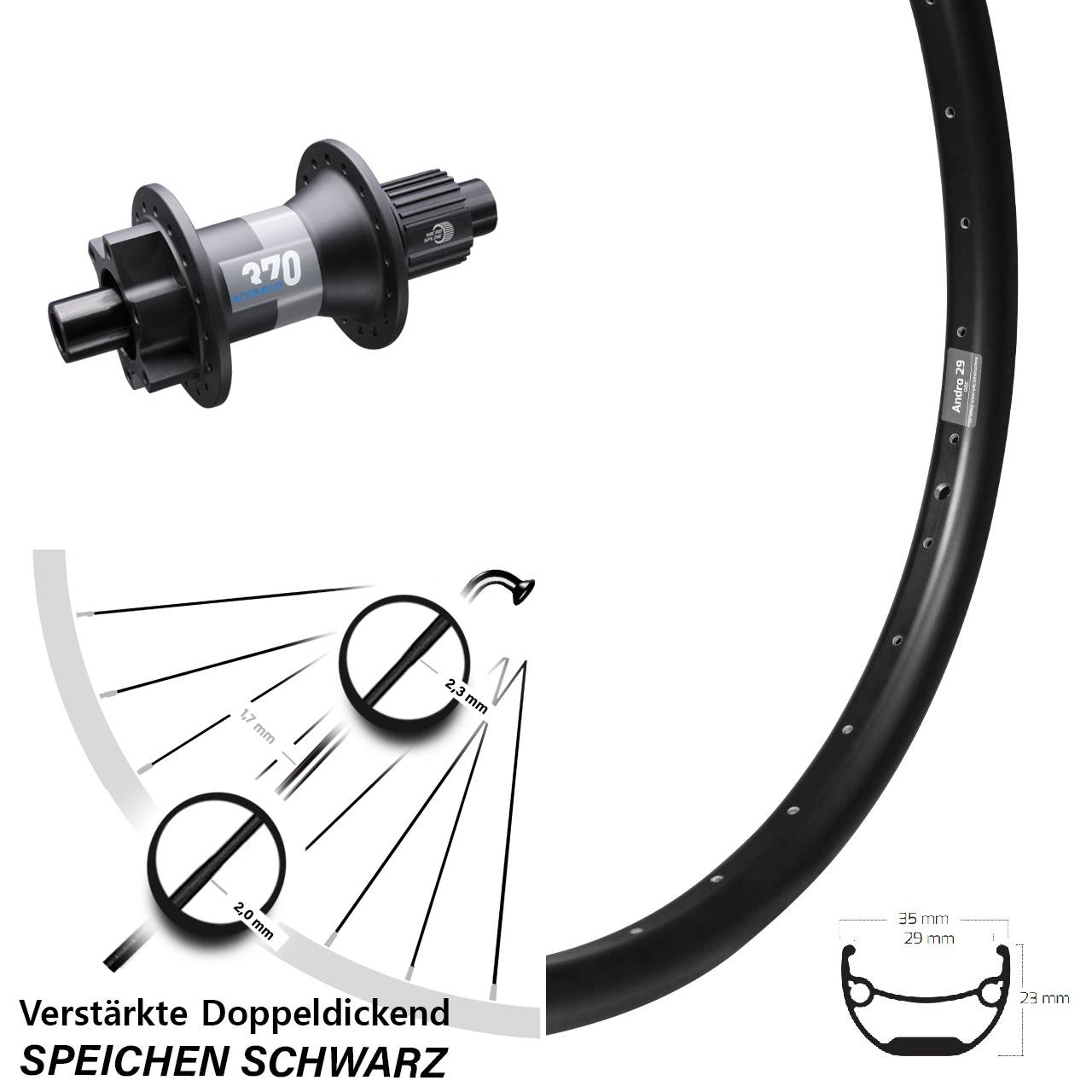 Boost Disc Laufrad 12x148 20 Zoll Ryde Andra 29 DT Swiss Hybrid 370 Micro Spline
