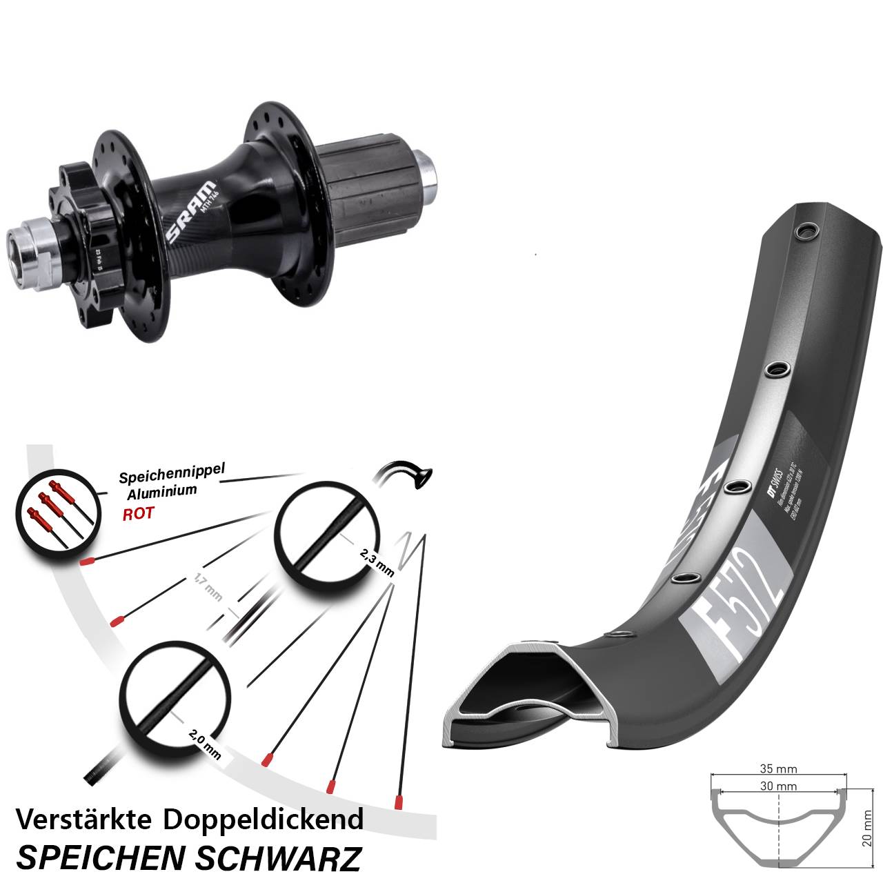 DT Swiss F 572 Sram 746 29 Zoll Disc Hinterrad 12x148 8-11 fach HG