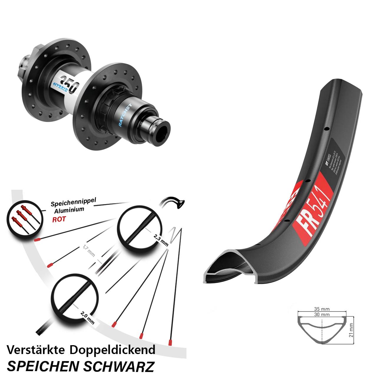 27,5 Zoll DT Swiss FR541-350 Hybrid Boost 6-Loch Hinterrad XD 11-12 fach