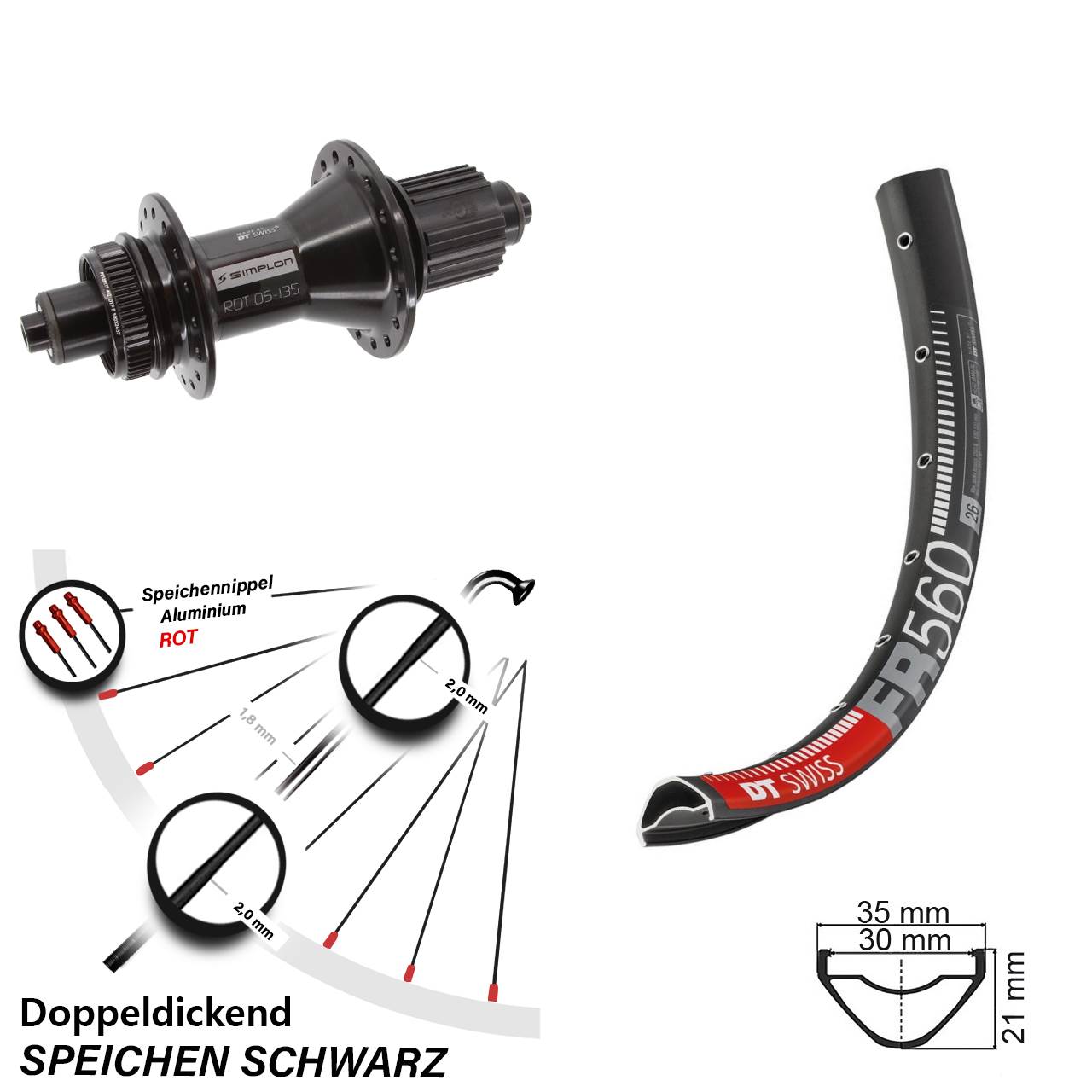 Centerlock Hinterrad 26 Zoll DT Swiss FR 560-370 Hybrid Micro Spline QR