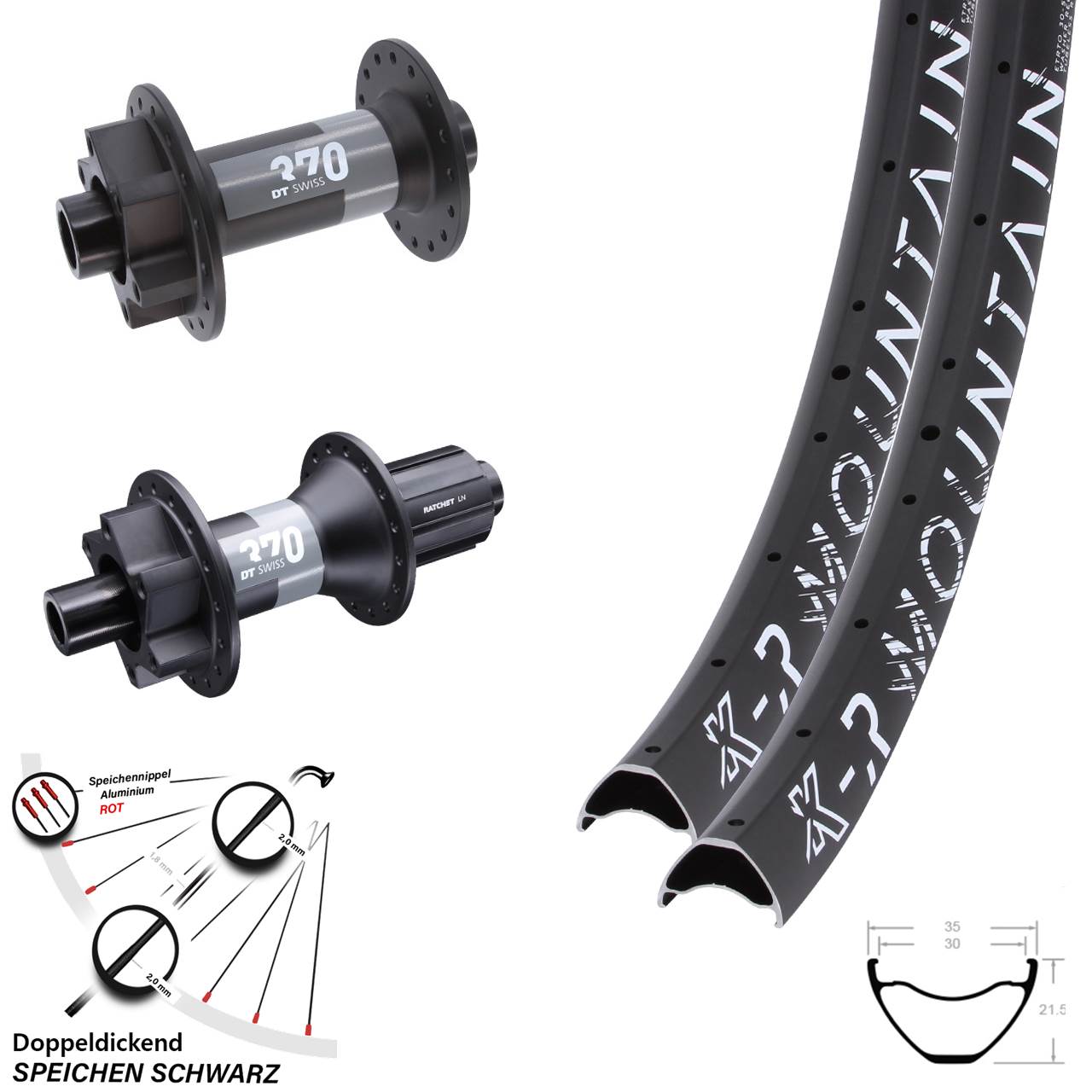 27,5/29 Zoll KX-R Mountain DT Swiss 370 6-Loch Laufradsatz 15x110 12x148 8-11 fach