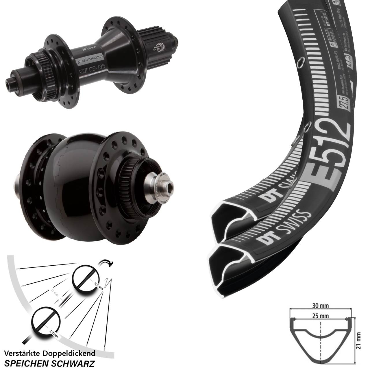 Disc Laufradsatz 29 Zoll DT Swiss E512 370 Hybrid SONdelux Shimano Micro Spline QR