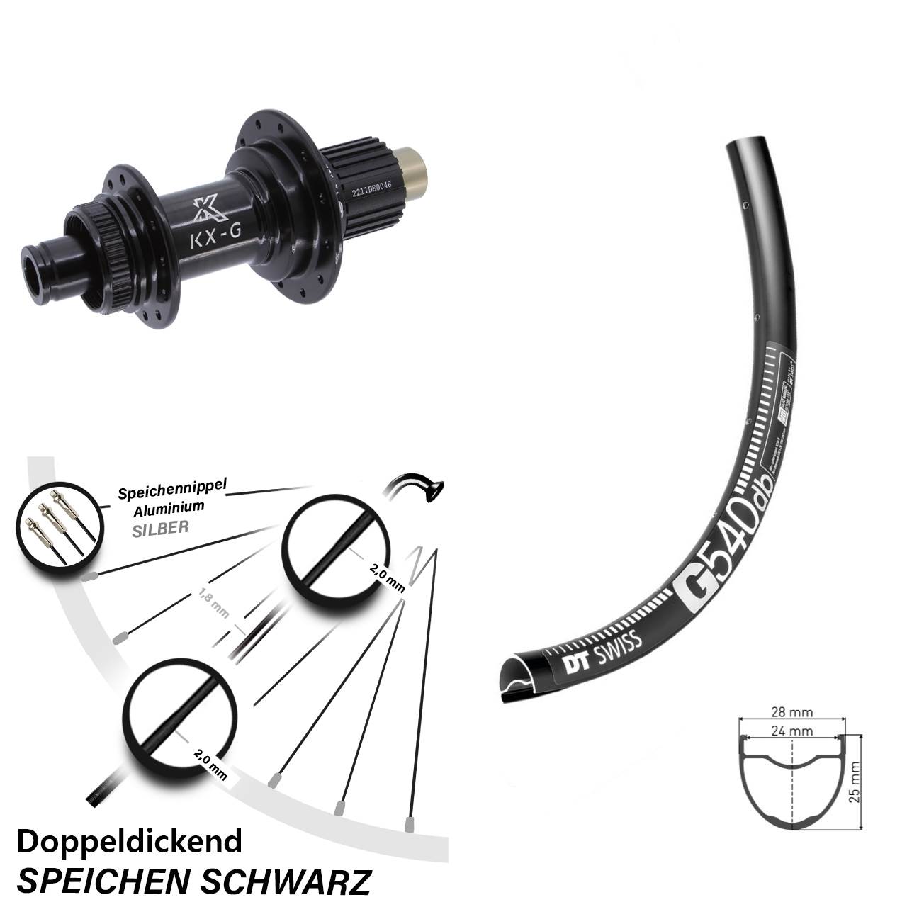 28/29 Zoll DT Swiss G 540 Hinterrad KX-G Micro Spline 12x142