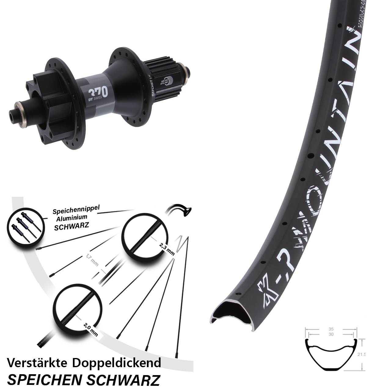 Hinterrad 6-Loch QR 27,5 Zoll KX-R Mountain DT Swiss 370 Micro Spline