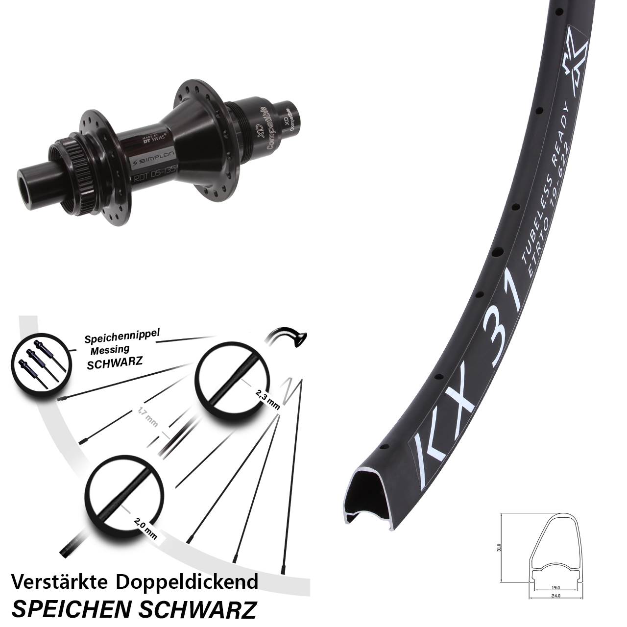 Disc Laufrad 28 Zoll KX31 OS DT Swiss 370 XD 11-12 fach 12x142