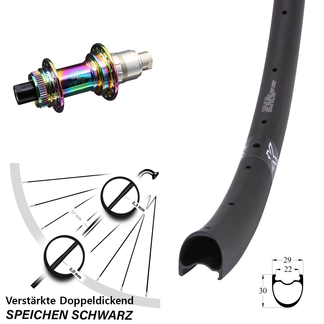 Centerlock Hinterrad 28-29 Zoll KX-GRC Carbon Oilslick XDR 11-12 fach