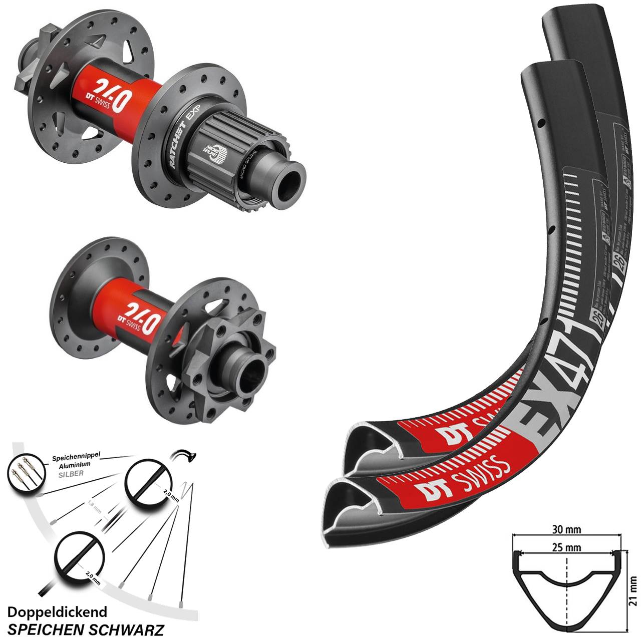 Laufradsatz 29 Zoll MTB EX 471 DT Swiss 240 EXP Boost 6-loch Micro Spline 12-fach