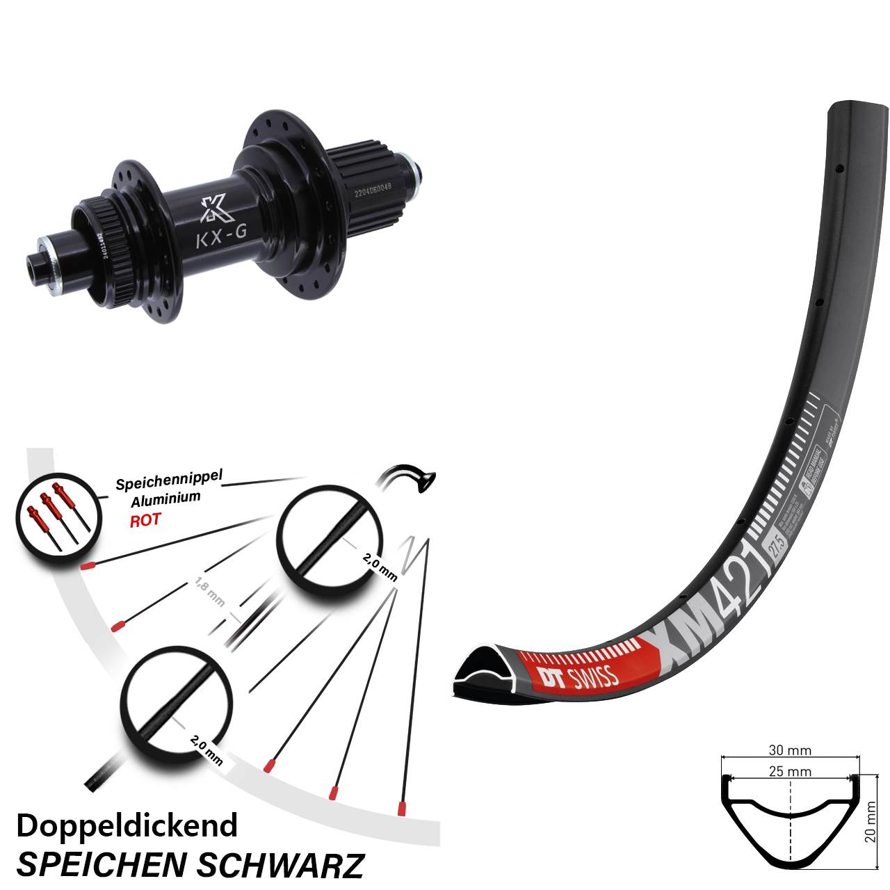 Disc Hinterrad 27,5 Zoll DT Swiss XM421 KX-GS Heavy Duty Micro Spline für Schnellspanner