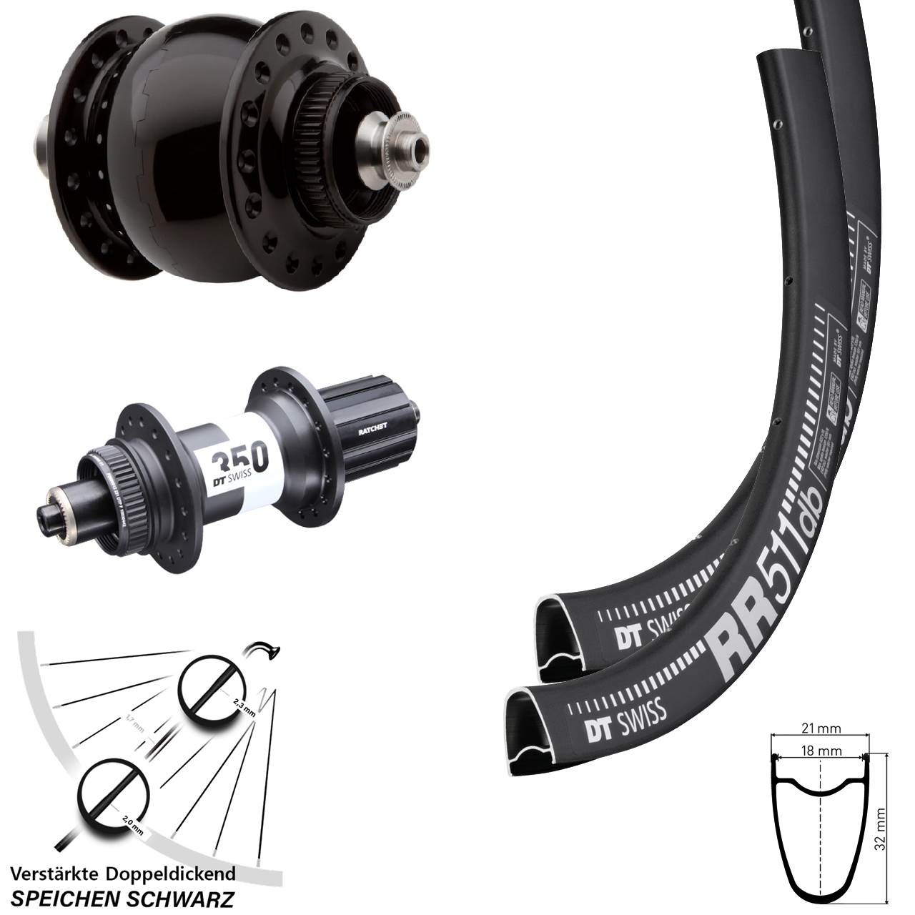 DT Swiss RR511 350 SONdelux 28 Zoll Disc Laufradsatz für Schnellspanner 8-11 fach HG